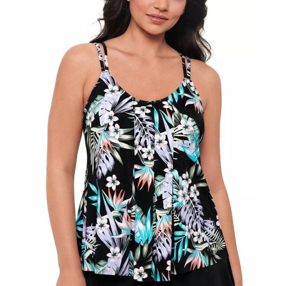 Swim Solutions Women's Bring Me Flowers Tankini Top Swimwear New Black/Floral